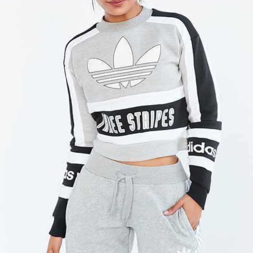 New Adidas Originals '80s Moto Cropped Sweatshirt - Picture 2 of 14